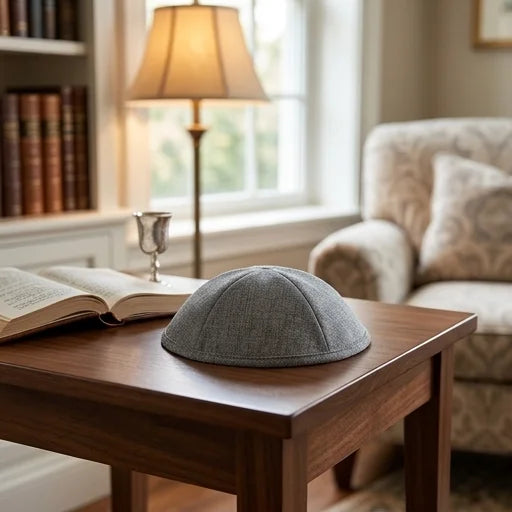 Elegant Gray Fabric Kippah, 17 cm - Dark Gray