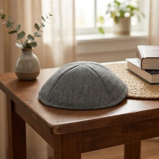 Elegant Gray Fabric Kippah, 19 cm - Dark Gray