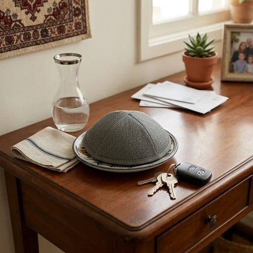 Elegant Gray Fabric Kippah, 17 cm - Dark Gray