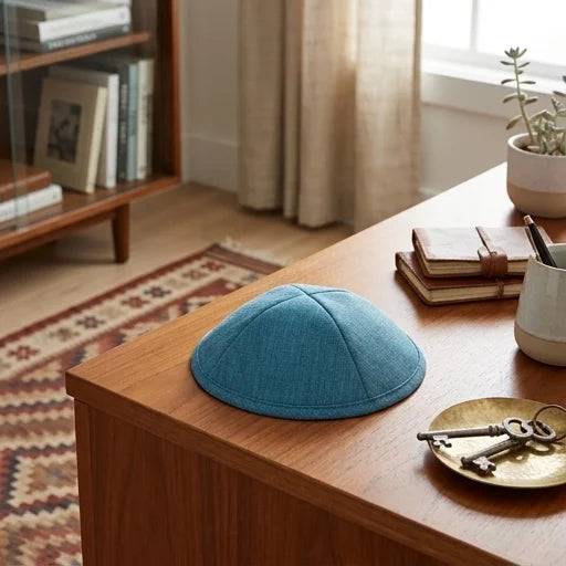 Elegant Fabric Kippah, 19 cm - Blue, Turquoise