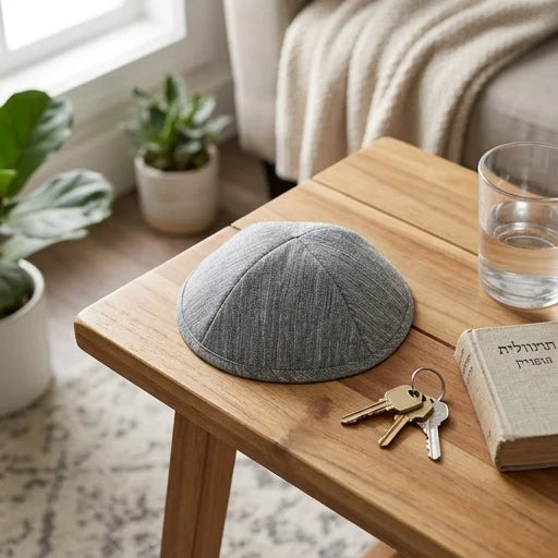 Elegant Fabric Kippah, 19 cm - White, Gray