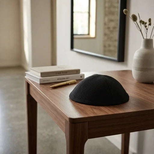 Elegant Black Fabric Kippah, 17 cm