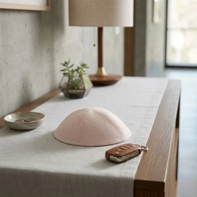 Elegant Fabric Kippah, 19 cm - White, Pink