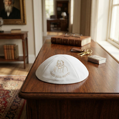 White Ultra Suede Kippah 19 cm with Pin Spot - Gold