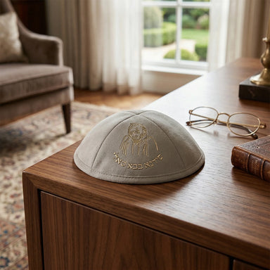 Gray Ultra Suede Kippah 19 cm with Pin Spot - Gold