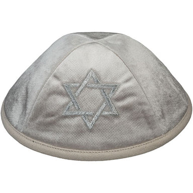 Velvet Kippah with Embroidery Size 4- Pearl