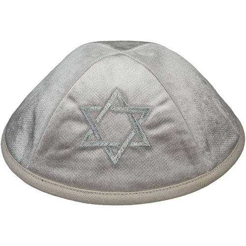Velvet Kippah with Embroidery Size 4- Pearl