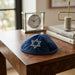 Velvet Kippah with Embroidery Size 4- Dark Blue