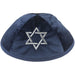 Velvet Kippah with Embroidery Size 4- Dark Blue