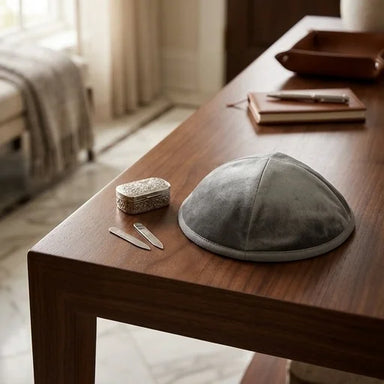 Velvet Kippah 19 cm- Gray