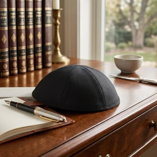 Black Terylene Kippah Size 6, Six Parts