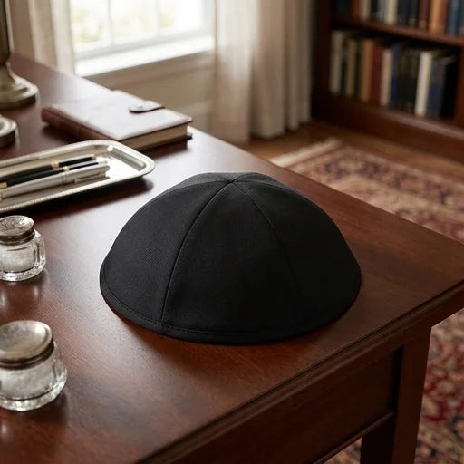 Black Terylene Kippah Size 7, Six Parts