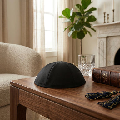 Black Terylene Kippah Size 8, Six Parts