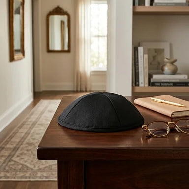Fabric Kippah Size 2, 17.5 cm- Glossy Black - Matte
