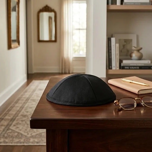 Fabric Kippah Size 2, 17.5 cm- Glossy Black - Matte