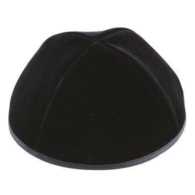Velvet Plush Black Kippah 4 Parts, 22 cm Size 6 with Rim