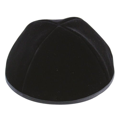 Velvet Plush Black Kippah 4 Parts, 24 cm Size 8 with Rim