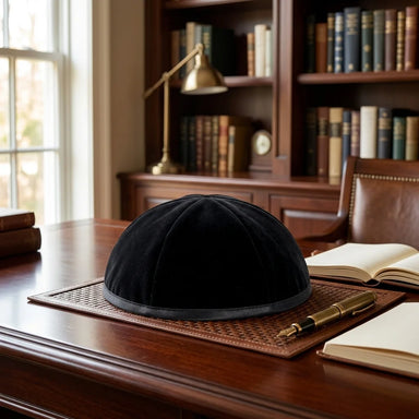 Velvet Plush Black Kippah 6 Parts, 18 cm Size 2 with Rim