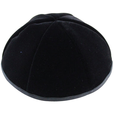 Velvet Plush Black Kippah 6 Parts, 20 cm Size 4 with Rim