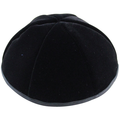 Velvet Plush Black Kippah 6 Parts, 22 cm Size 6 with Rim