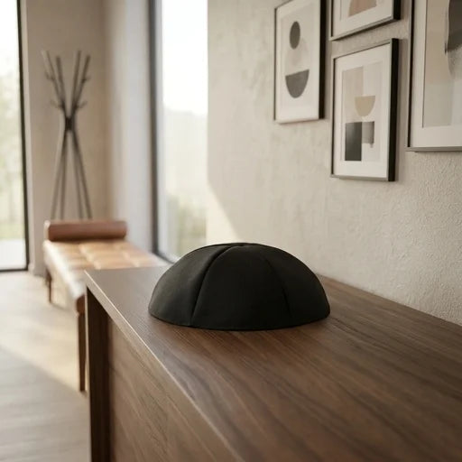 Black Terylene Kippah 23cm- #6, Six Parts