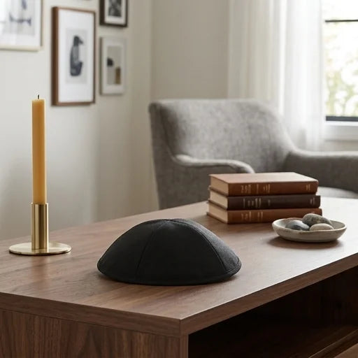 Linen Elegant Kippah Black Size 2 17.5cm