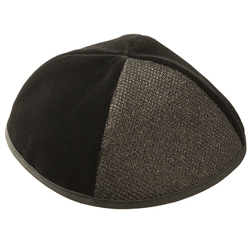 Velvet Plush Black Kippah 4 Parts, 19 cm Size 3