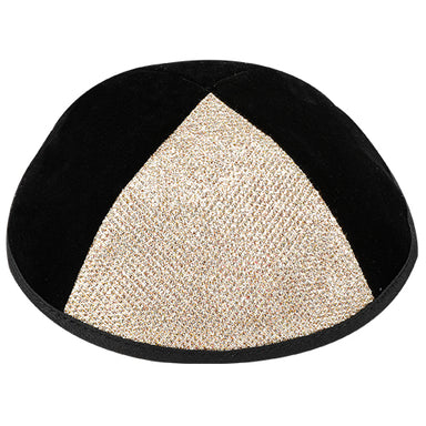 Velvet Plush Black Kippah 4 Parts, 19 cm Size 3 - Silver