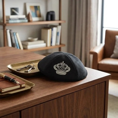 Ultra Suede Kippah 19 cm, with Pin Spot - Black