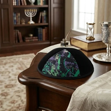 Velvet Plush Black Kippah 4 Parts, 20 cm Size 4