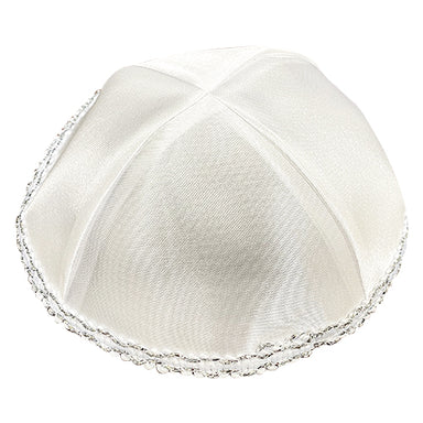 White Satin Kippah 17 cm - Silver