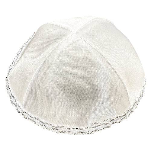 White Satin Kippah 17 cm - Silver