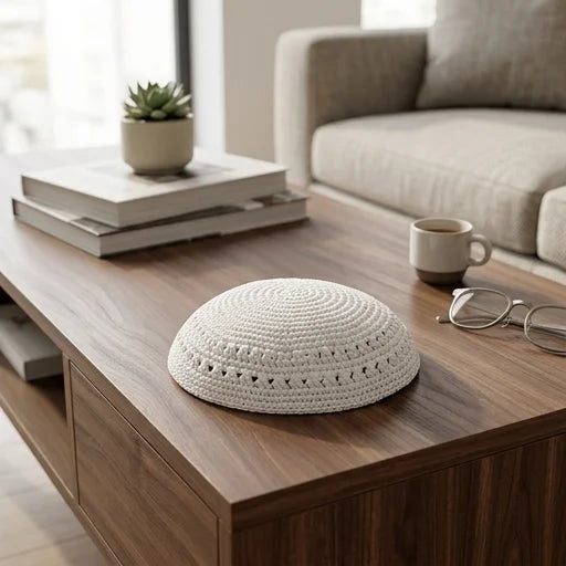 Knitted Kippah 17 cm- White