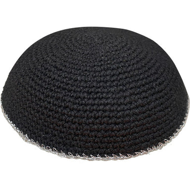 Knitted Kippah 15 cm- Black with Silver Line