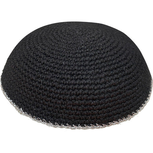Knitted Kippah 15 cm- Black with Silver Line