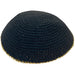 Knitted Kippah 15 cm- Black with Golden Line
