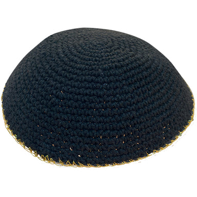 Knitted Kippah 17 cm- Black with Golden Line