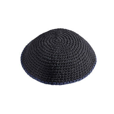 Knitted Kippah 15 cm- Black with Blue Line