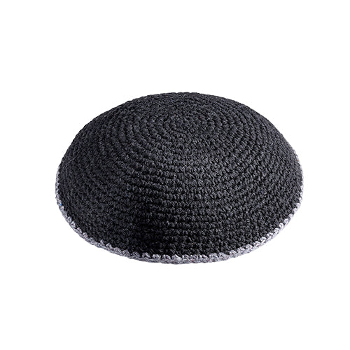 Knitted Kippah 15 cm- Black with Gray Line