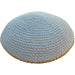 Knitted Kippah 15 cm- White with Golden Line