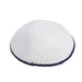 Knitted Kippah 15 cm- White with Blue Line