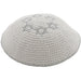 Knitted Kippah 16 cm- White with Silver Magen David Embroidery