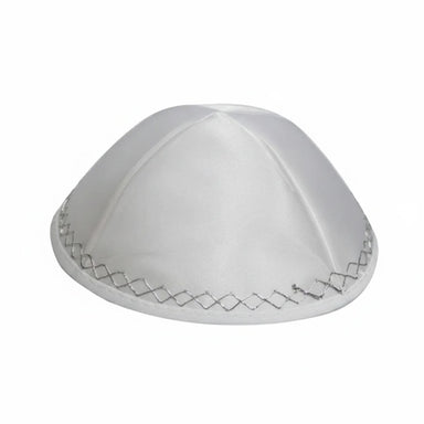 White Satin Kippah 20cm- Ornaments - with Embroidery