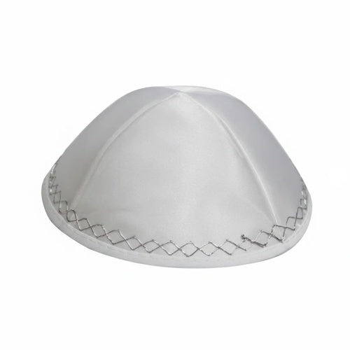 White Satin Kippah 20cm- Ornaments - with Embroidery