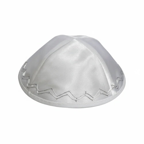 White Satin Kippah 20cm- Ornaments - with Embroidery
