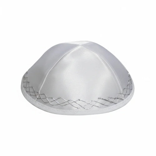 Satin Kippah 19cm- High Quality - White, with Embroidery