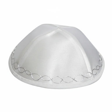 Satin Kippah 19cm- High Quality - White, with Embroidery