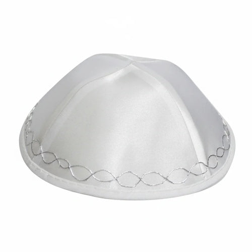 Satin Kippah 19cm- High Quality - White, with Embroidery