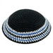 Knitted Kippah 16 cm- Black with Black & Green Stripes