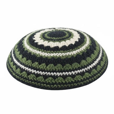 Knitted Kippah 18 cm- Black-green-beige